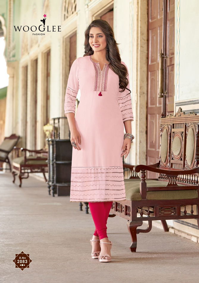 Barbella Vol 12 By Wooglee Rayon Designer Kurti Wholesalers In Delhi
